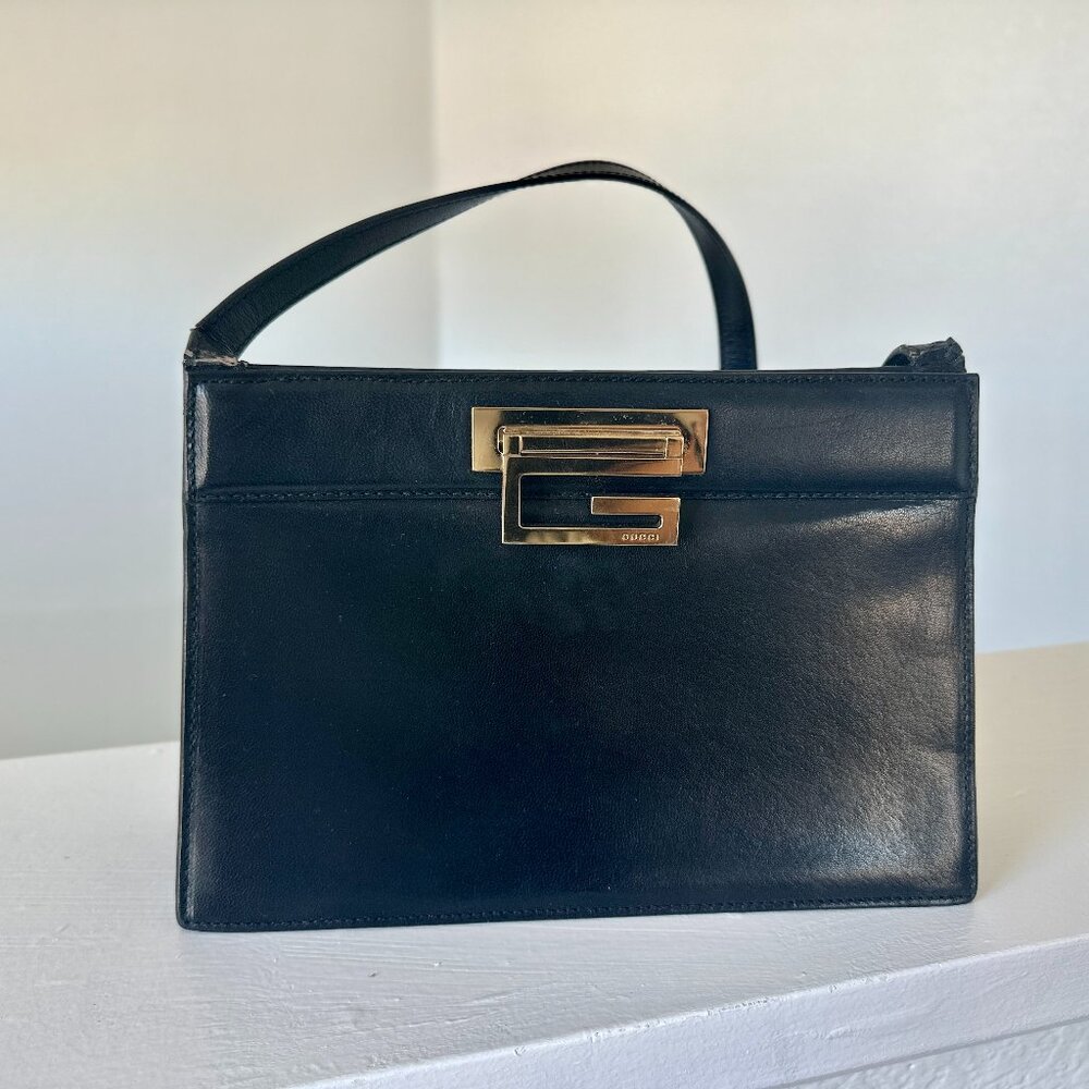 Rare Vintage Gucci Black Leather Shoulder Bag